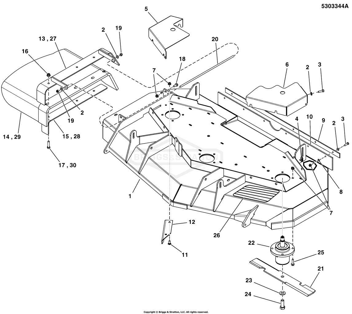 52 Mower Deck - Housing, Covers, Spindles, & Blades