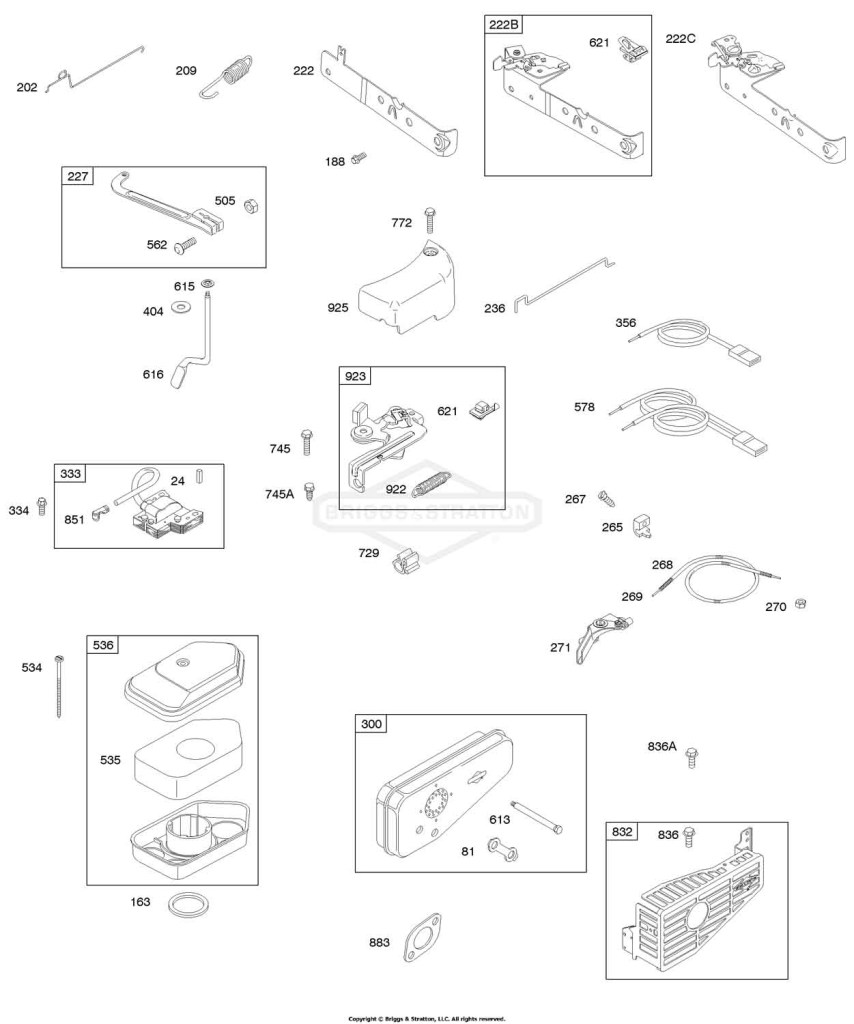 Air Cleaner, Brake, Controls, Exhaust System, Governor Spring, Ignition