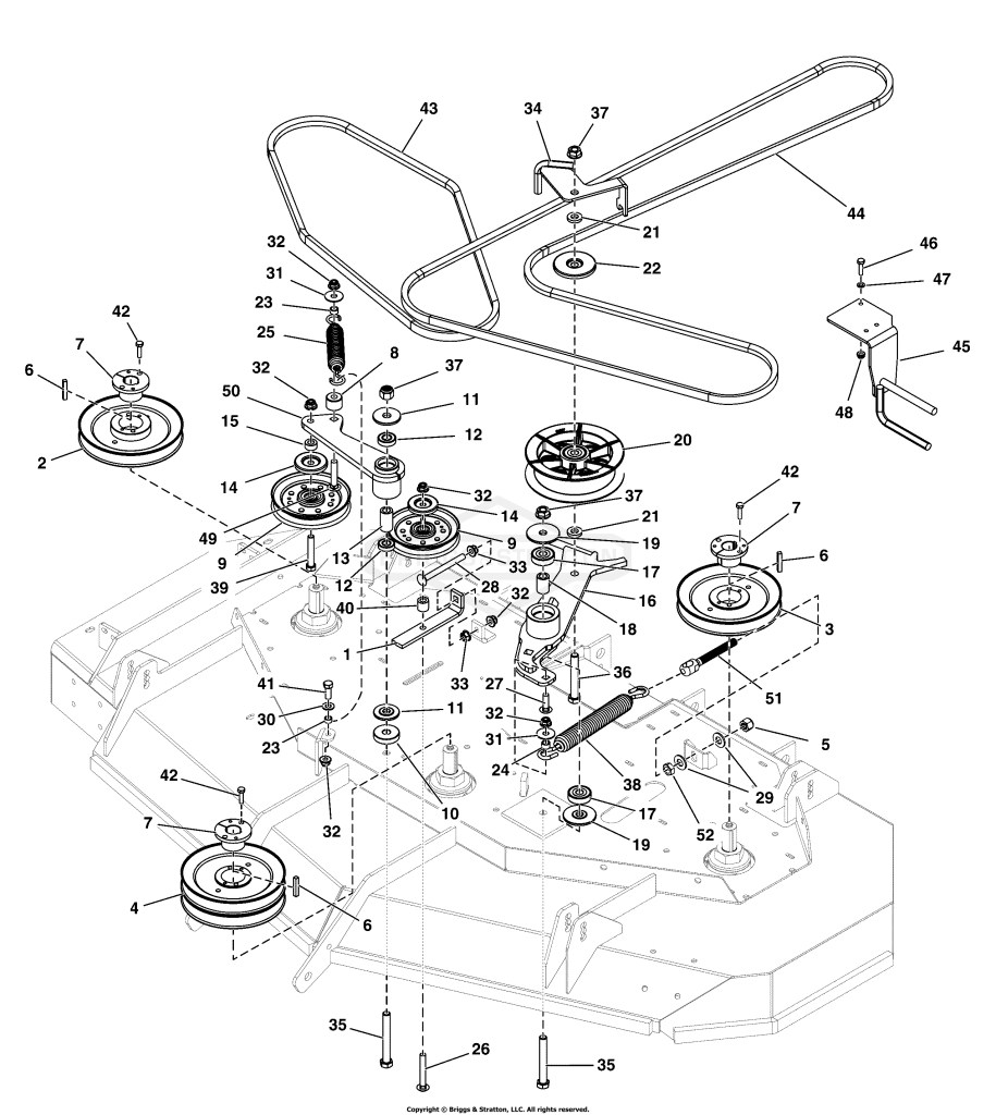61 Mower Deck - Pulleys, Belts & Idler Arms (2 Belt System)