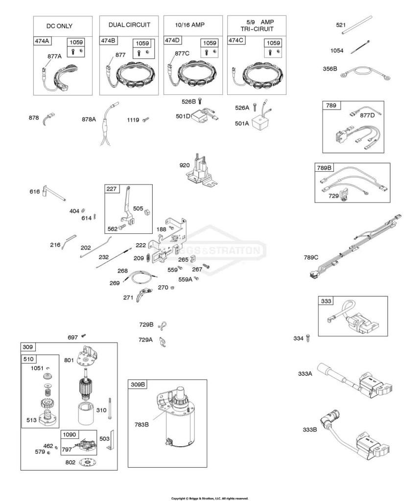 Alternator, Controls, Wire Assembly, Electric Starter, Governor Spring, Ignition, Ready Start