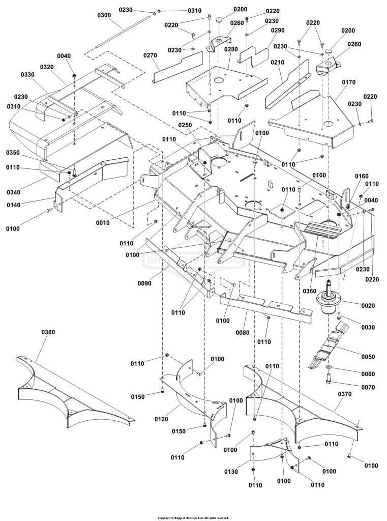 52 Mower Deck Group - Housing, Covers, Spindles, and Blades