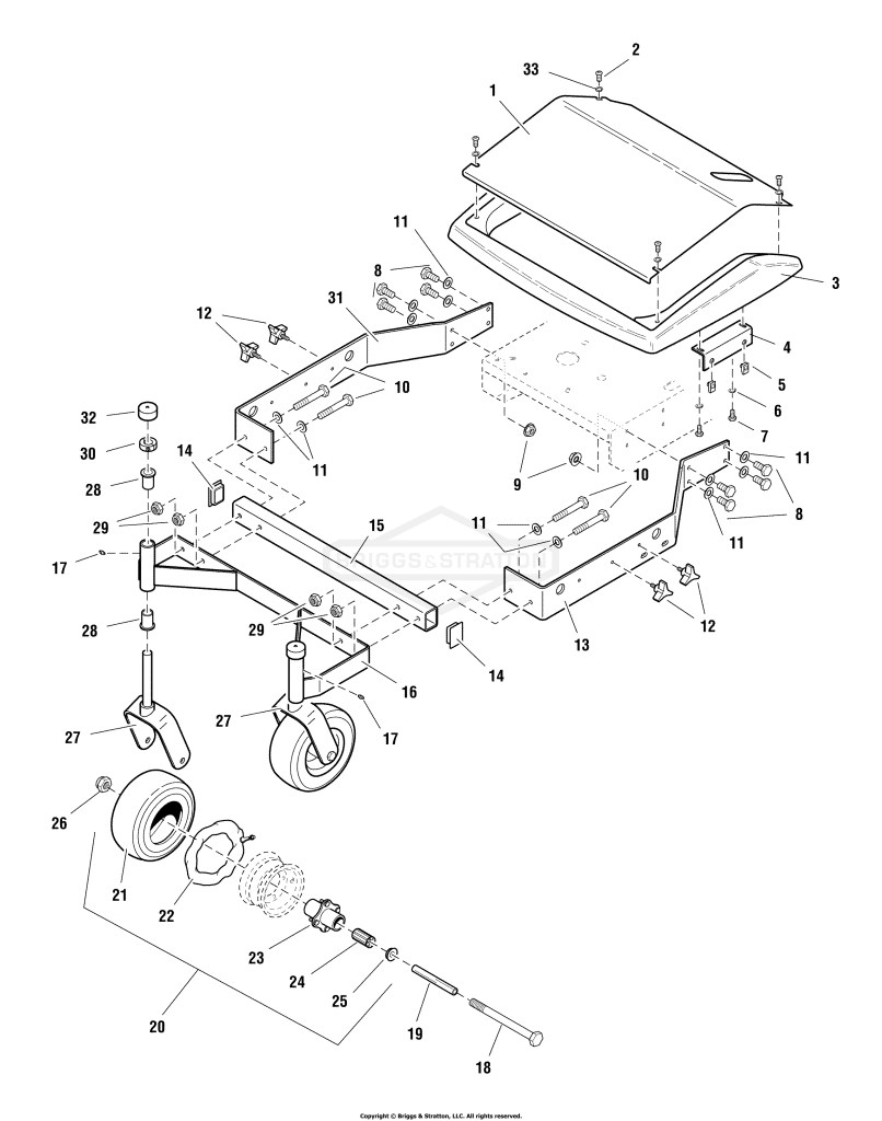 32 Mower Deck - Frame, Caster & Shield
