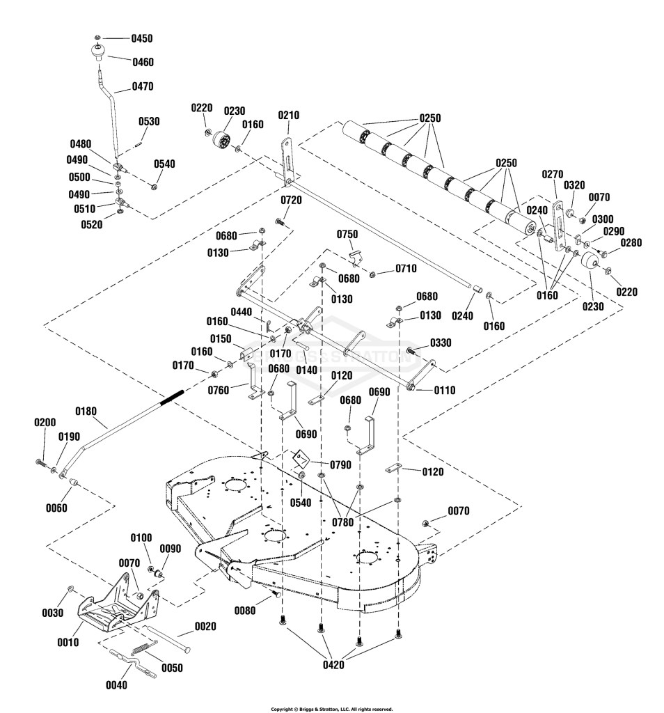 48 (122cm) Mower Deck - Height Adjustment & Roller Bar Group