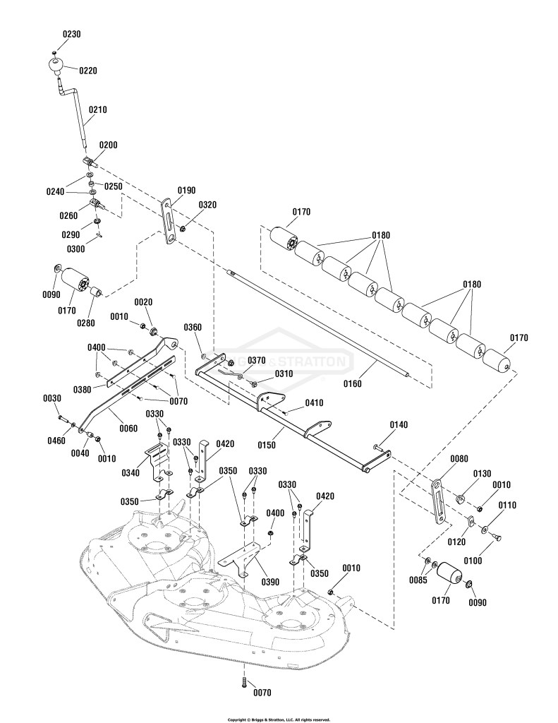 52 Mower Deck - Height Adjustment & Roller Bar Group