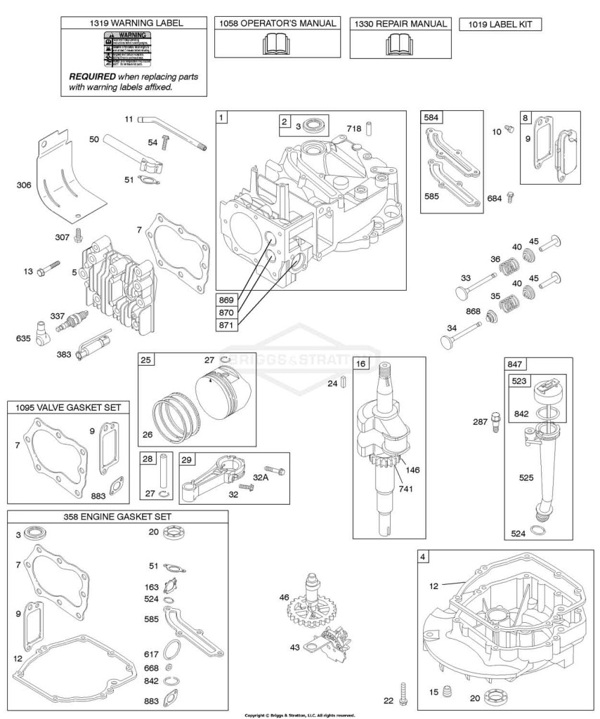 Camshaft, Crankcase Cover/Sump, Crankshaft, Cylinder Group, Kit/Gaskets, Oil, Piston Group, Valves