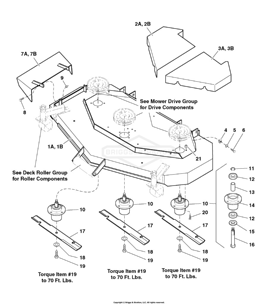 61 Mower Deck - Housing, Covers, Spindles & Blades
