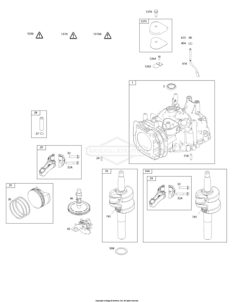 Camshaft, Crankshaft, Cylinder, Operator's Manual, Piston/Rings/Connecting Rod, Warning Label