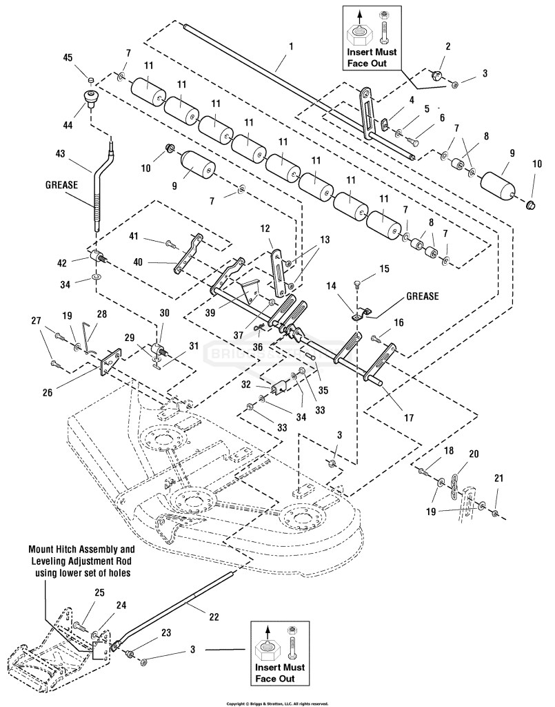 50 Mower Deck - Height Adjustment & Roller Bar