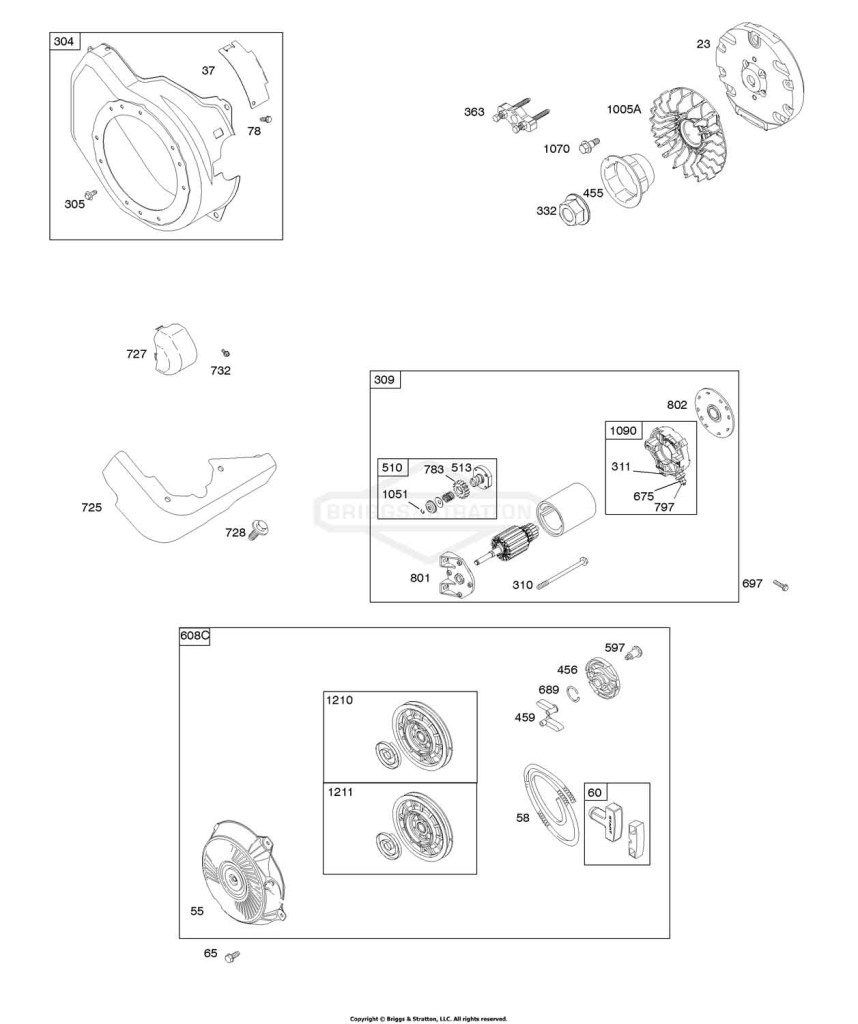 Blower Housing, Electric Starter, Flywheel, Rewind Starter