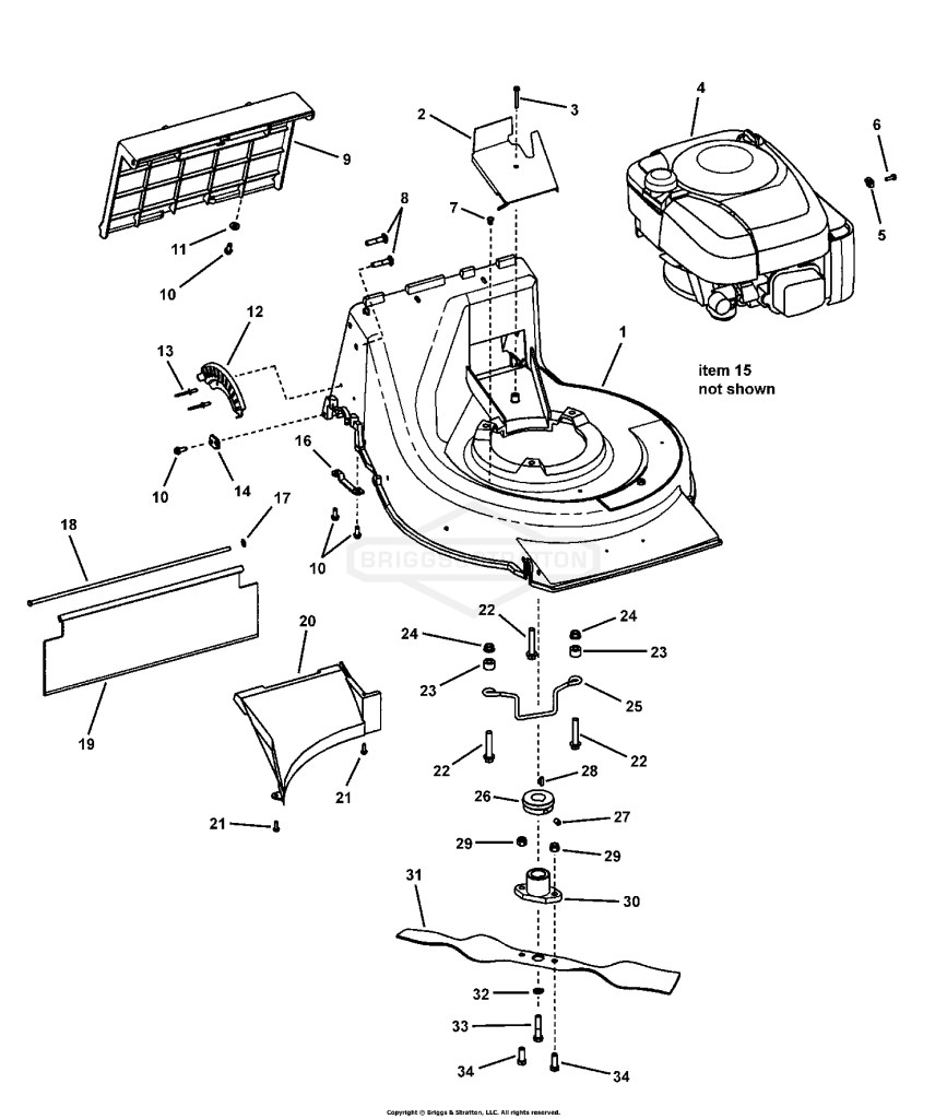 ENGINE, CUTTING DECK, BLADE