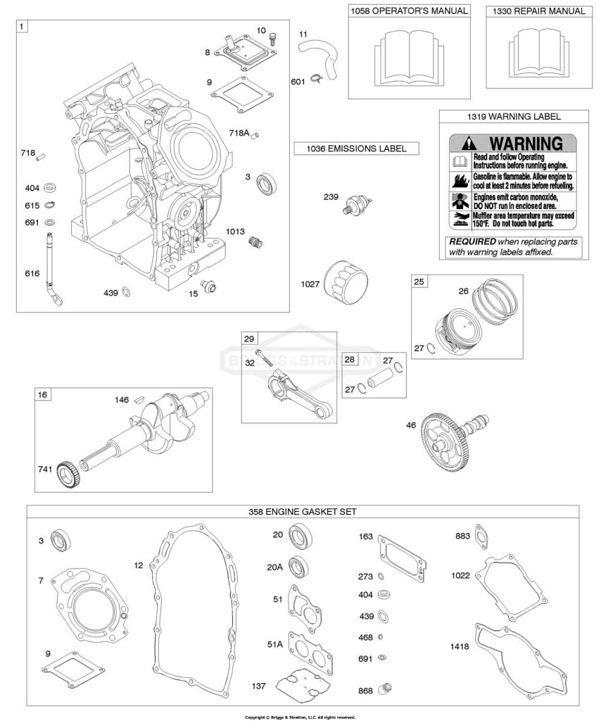 Camshaft, Crankshaft, Cylinder, Manual, Warning Label, Engine Gasket Set, Piston, Rings/Connecting Rods