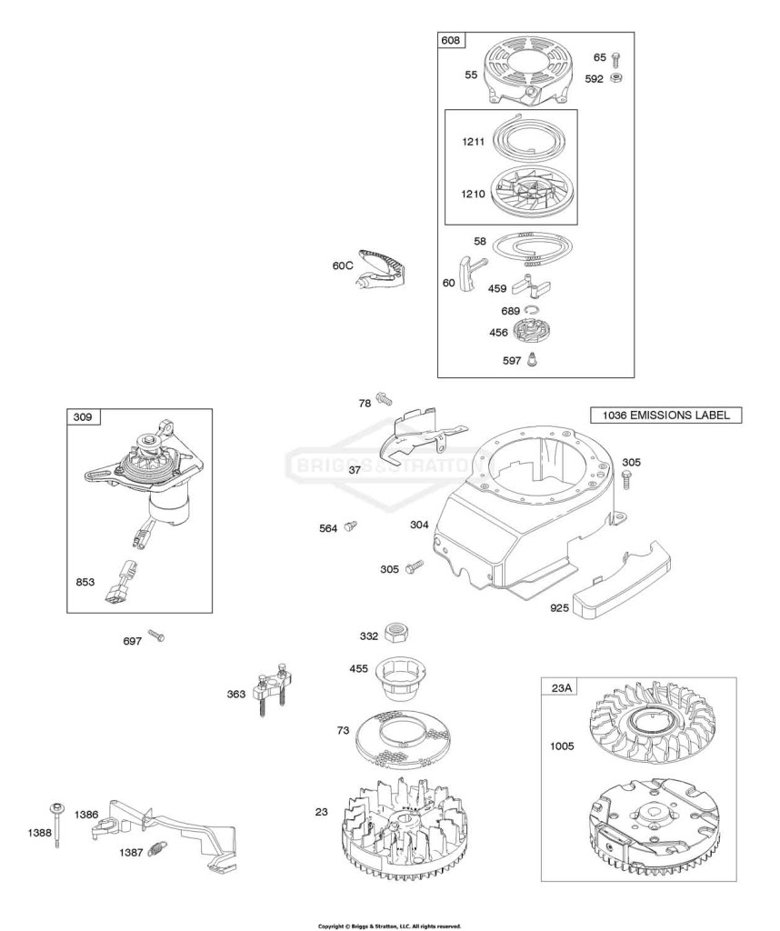 Blower Housing, Flywheel, Rewind Starter