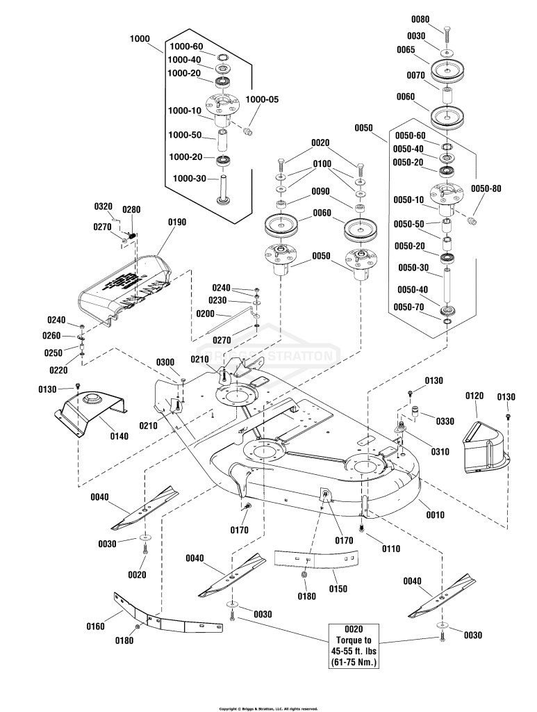 44 (112cm) Mower Deck - Housing, Arbors & Blades Group (2992336)
