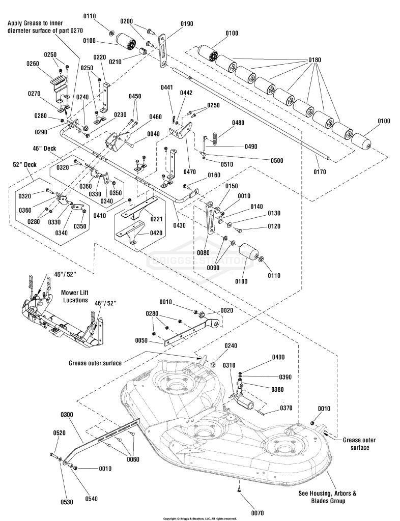 46 & 52 Mower Deck - Height Adjustment & Roller Bar Group