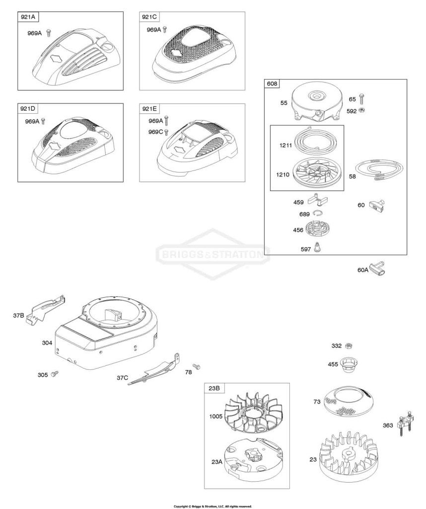 Blower Housing/Shrouds, Flywheel, Rewind Starter