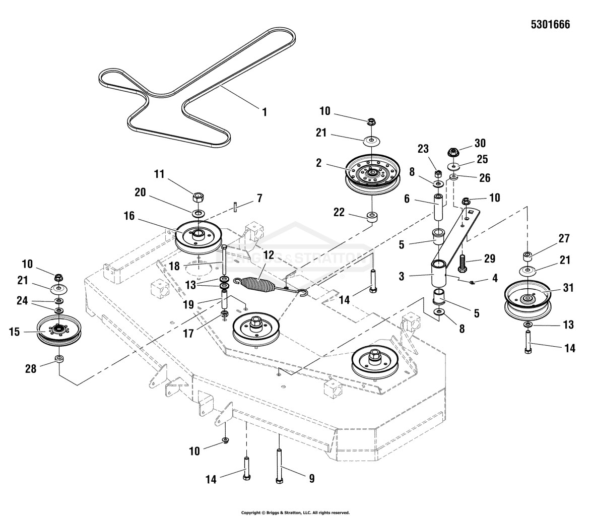 48 Mower Deck - Belts, Pulleys & Idler Arm