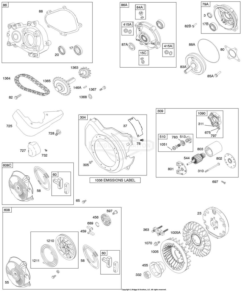 Blower Housing, Electric Starter, Flywheel, Gear Reduction, Rewind Starter
