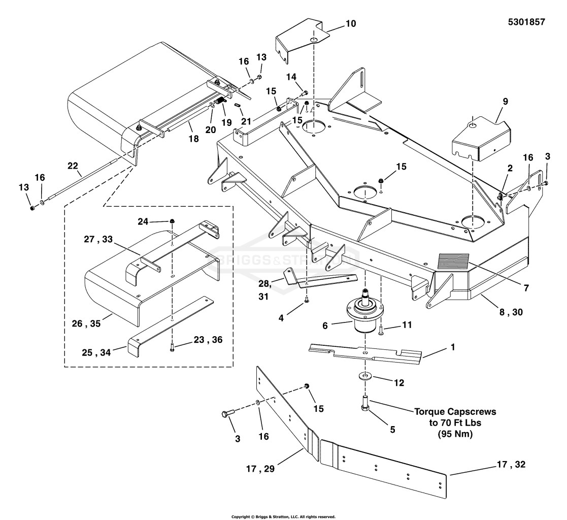 52 Mower Deck - Housing, Covers, Spindles & Blades (Side Discharge European Export)