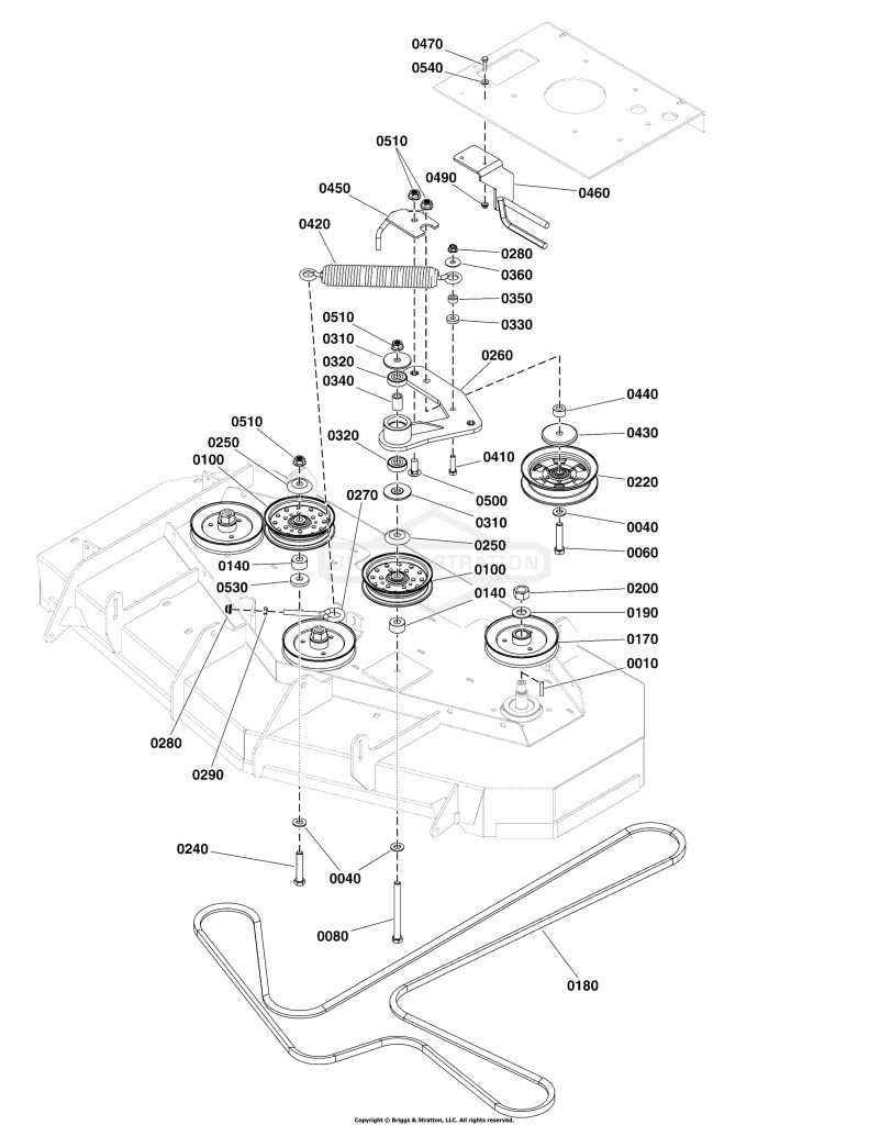 52 Mower Deck Group - Pulleys, Belt & Idler Arm