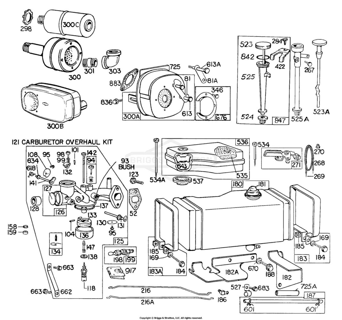 Carb, Fuel Tank, A/C, Muffler