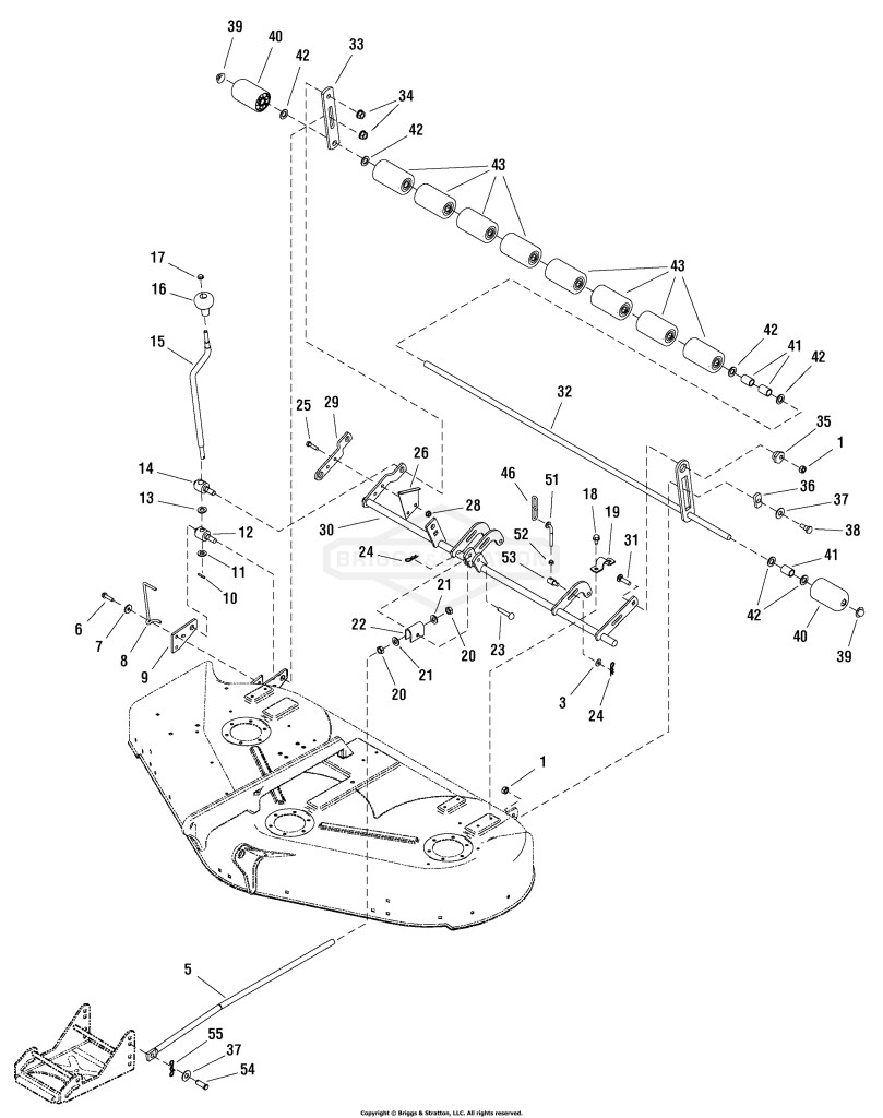 50 Mower Deck - Height Adjustment & Roller Bar Group