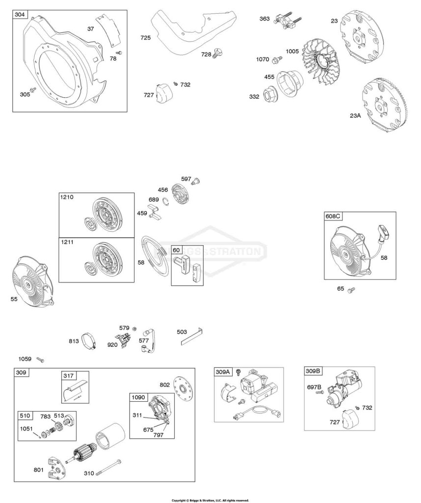 Blower Housing, Electric Starter, Flywheel, Rewind Starter