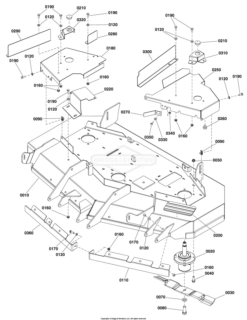 52 Mower Deck Group - Housing, Covers, Spindles, and Blades