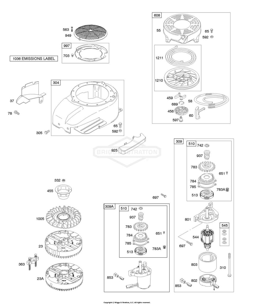 Blower Housing/Shrouds, Electric Starter, Flywheel, Rewind Starter