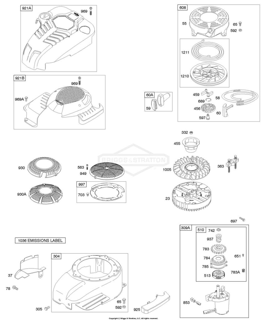 Blower Housing/Shrouds, Electric Starter, Flywheel, Rewind Starter