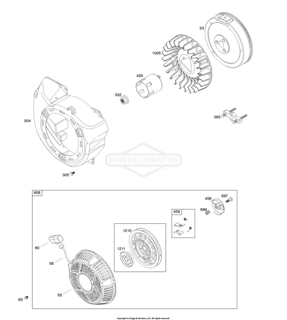 Blower Housing, Flywheel, Rewind Starter