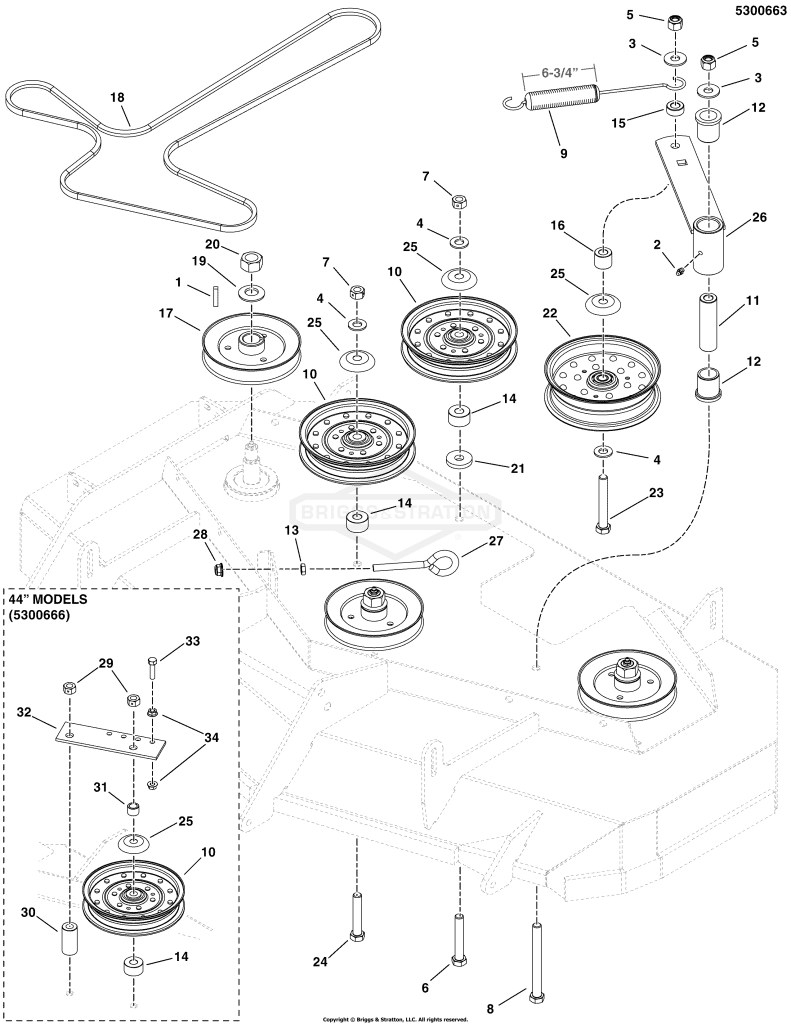 44 & 48 Mower Deck - Pulleys, Belt & Idler Arm