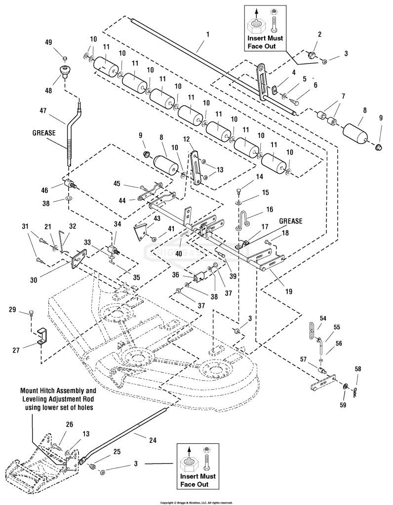 44 Mower Deck - Height Adjustment & Roller Bar