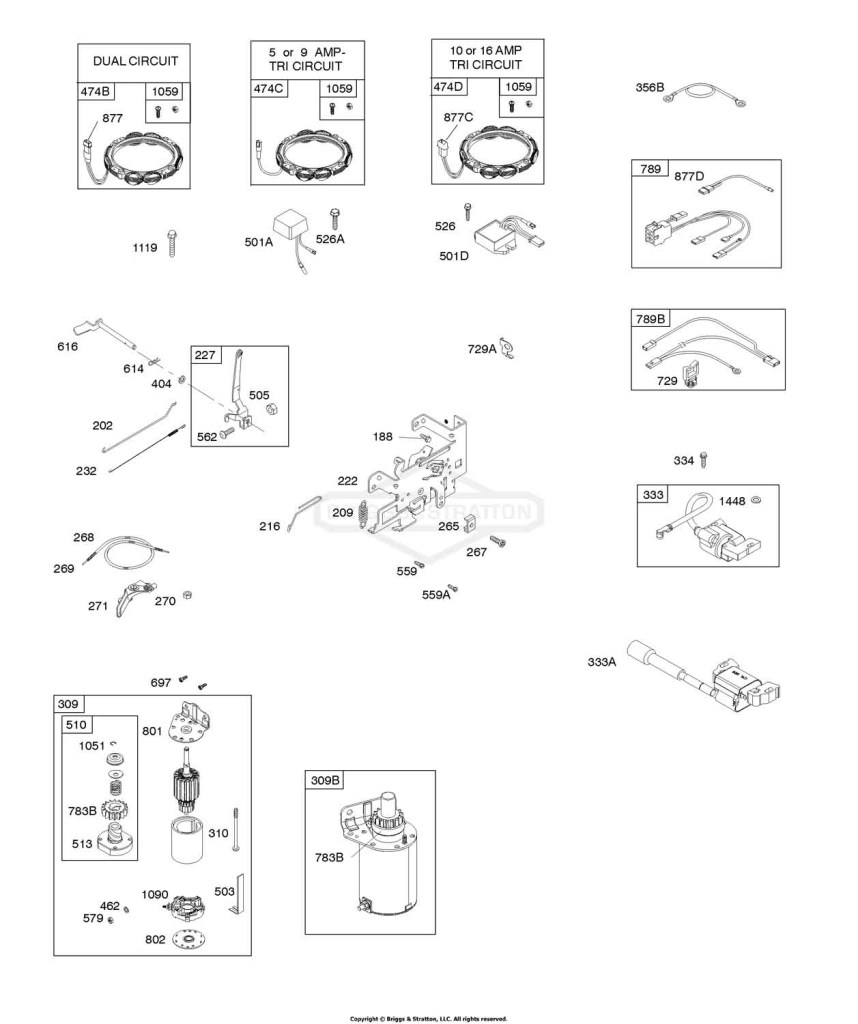 ALTERNATOR, CONTROLS, ELECTRIC STARTER, GOVERNOR SPRING, IGNITION