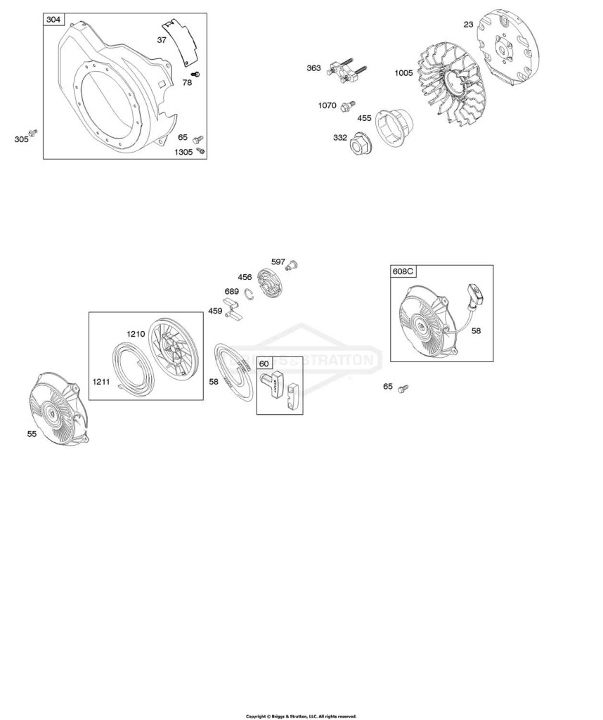 Blower Housing, Flywheel, Rewind Starter