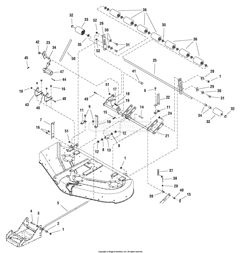 44 Mower Deck - Electric Height Adjustment & Roller Bar Group