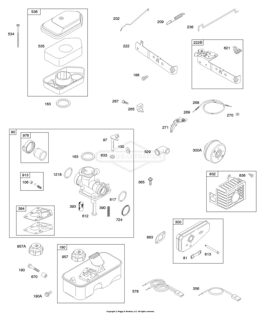 Air Cleaner, Carburetor, Controls, Fuel Supply, Governor Spring, Exhaust System, Ignition