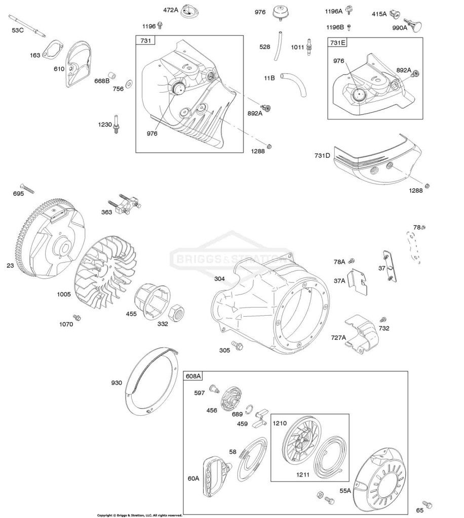 Blower Housing/Shrouds, Flywheel, Rewind Starter