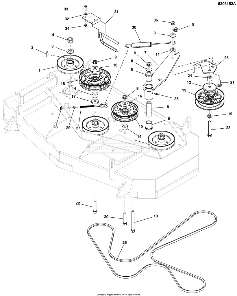 44 Mower Deck (S/N: 2017612395 & Above) - Pulleys, Belt & Idler Arm