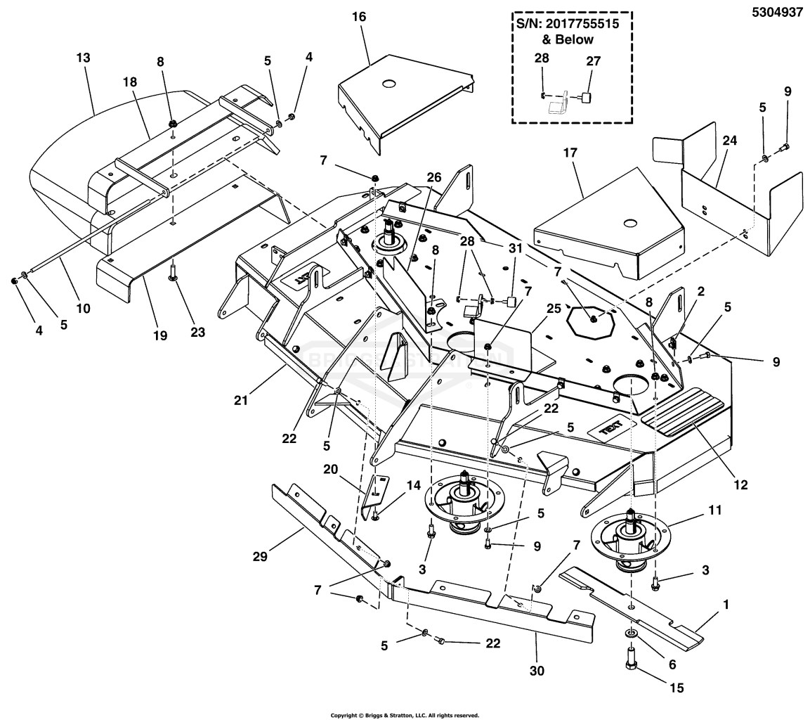 52 Mower Deck - Housing, Cover, Spindles & Blades (Export)