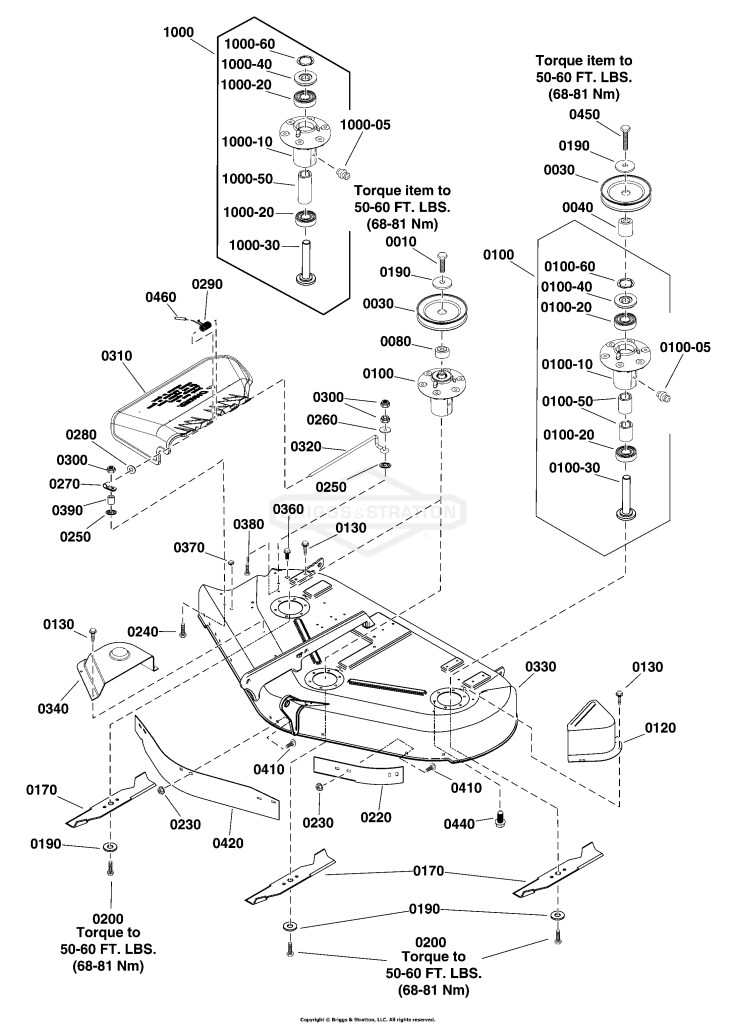 44 (112cm) Mower Deck - Housing, Arbors & Blades Group