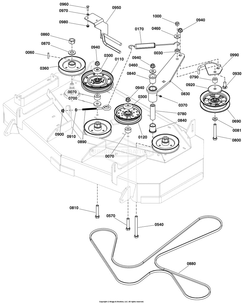 44 Mower Deck Group - Pulleys, Belt & Idler Arm