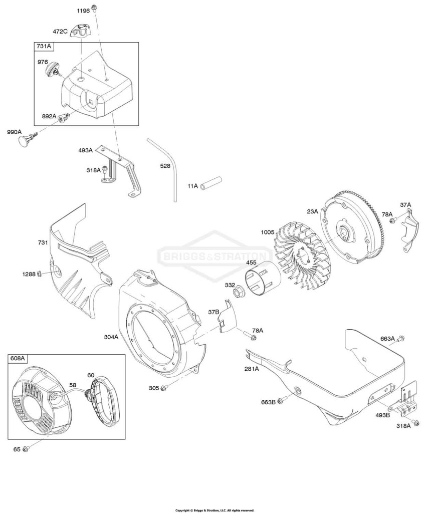 Blower Housing, Flywheel, Rewind Starter, Shrouds