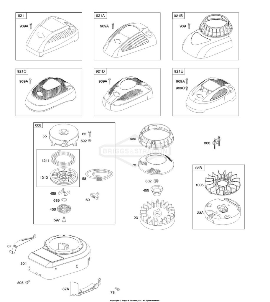 Blower Housing/Shrouds, Flywheel, Rewind Starter