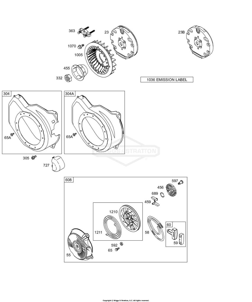 Blower Housing/Shrouds, Flywheel Group, Rewind