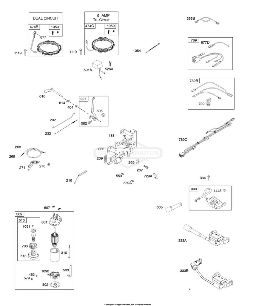Alternator, Controls, Electric Starter, Governor Spring, Ignition