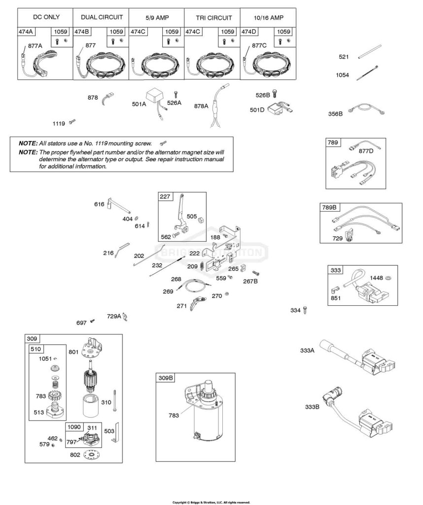 Alternator, Controls, Electric Starter, Governor Spring, Ignition