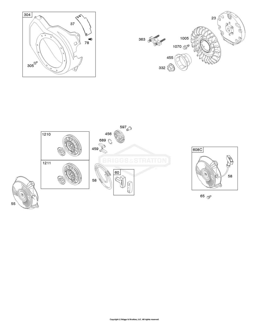 Blower Housing, Flywheel, Rewind Starter