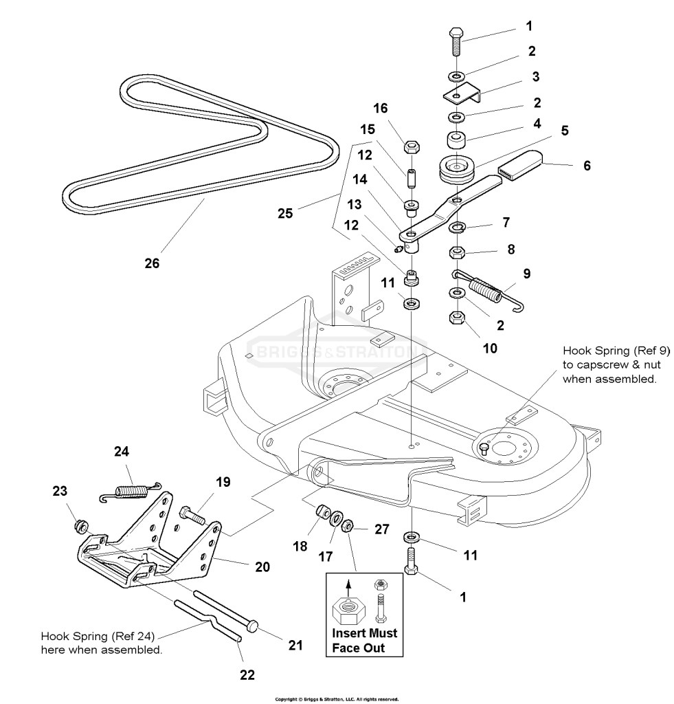 38 Mower Deck - Belt, Idler Arm & Hitch Group