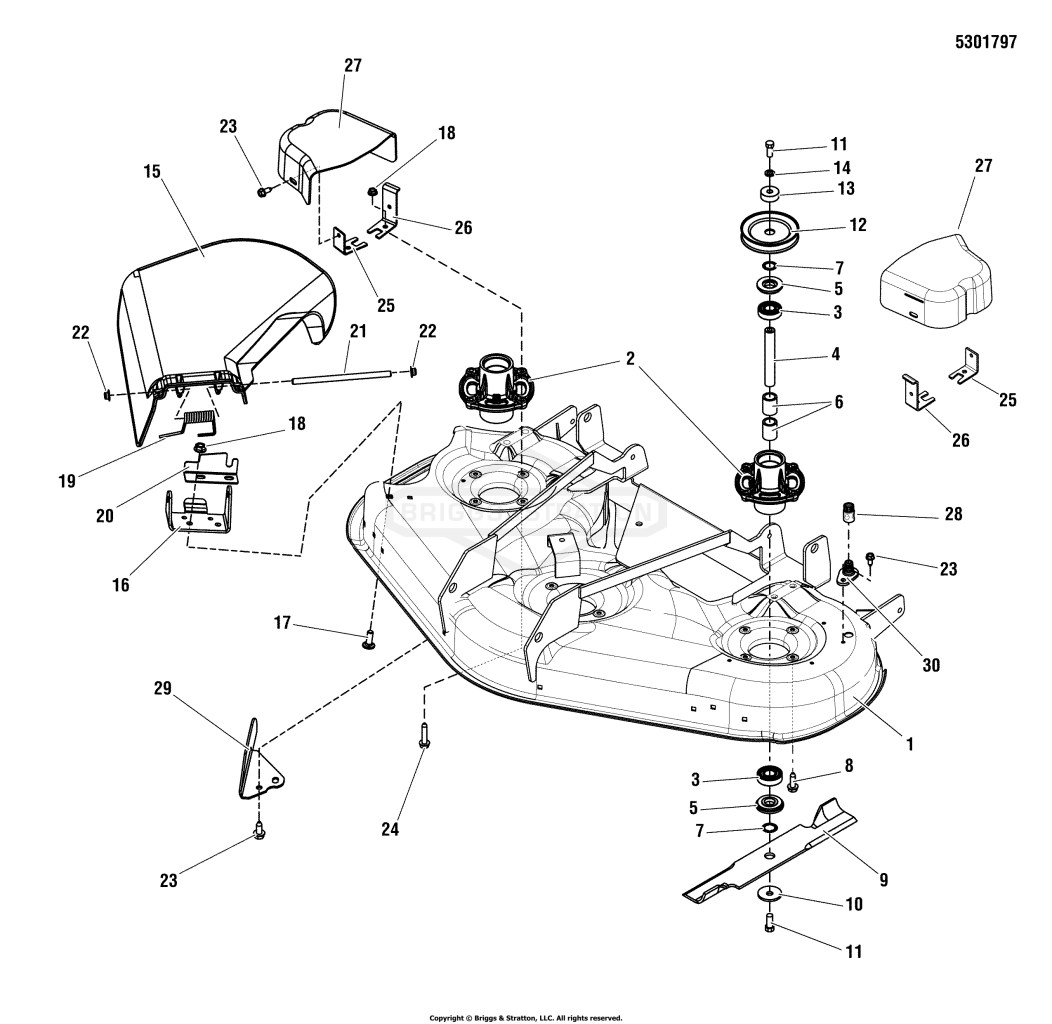 46 Mower Deck Group - Housing, Covers, Spindles & Blades