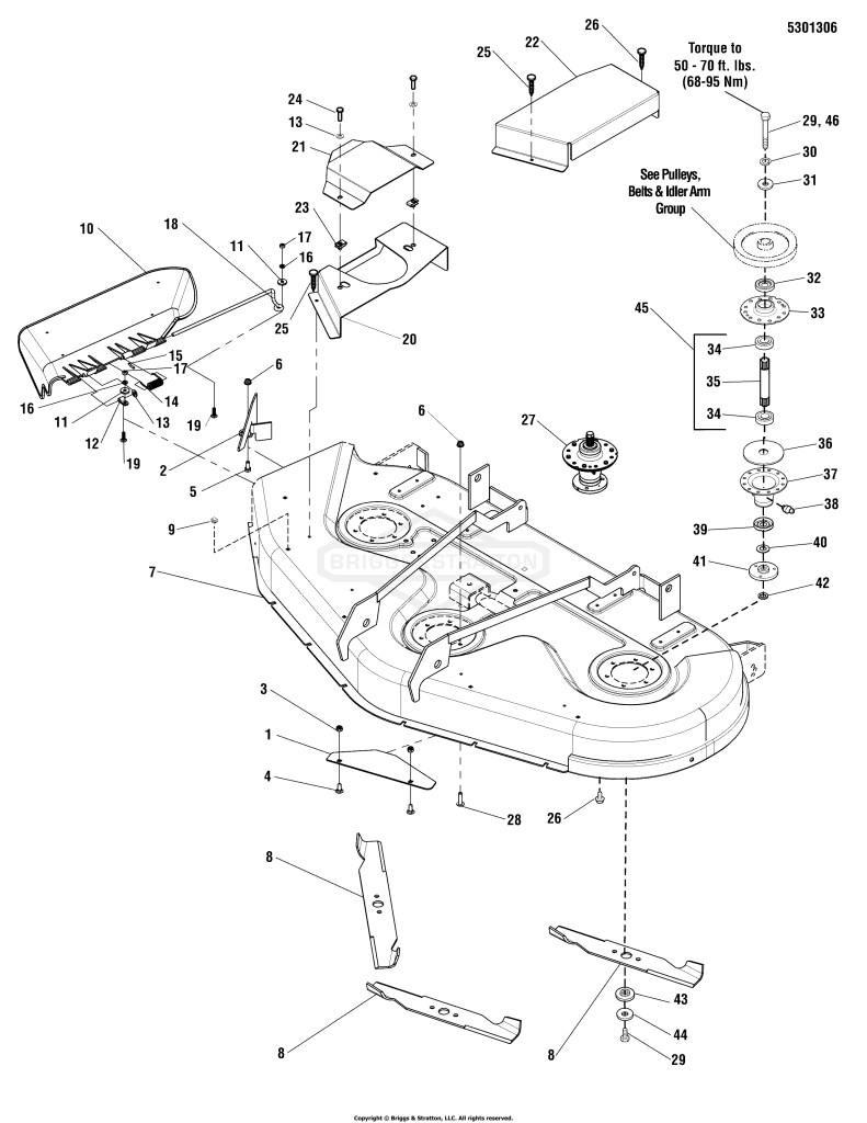 54 Mower Deck - Housing, Cover & Spindles Group